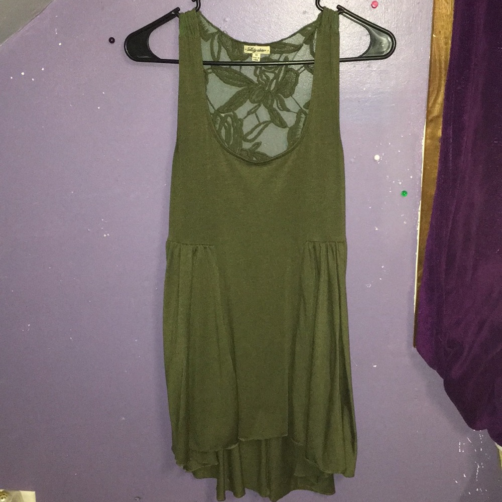 Cute green lace long in back short in front shirt